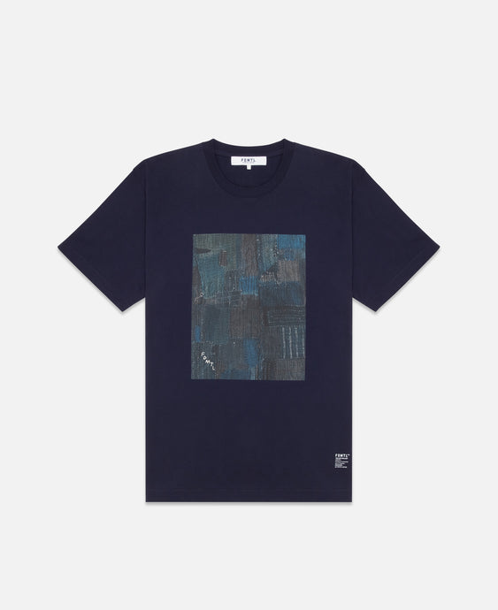 Printed Boro Patchwork T-Shirt (Blue)