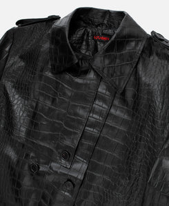 Faux Croco Leather Trench (Black)
