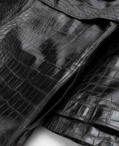 Faux Croco Leather Trench (Black)