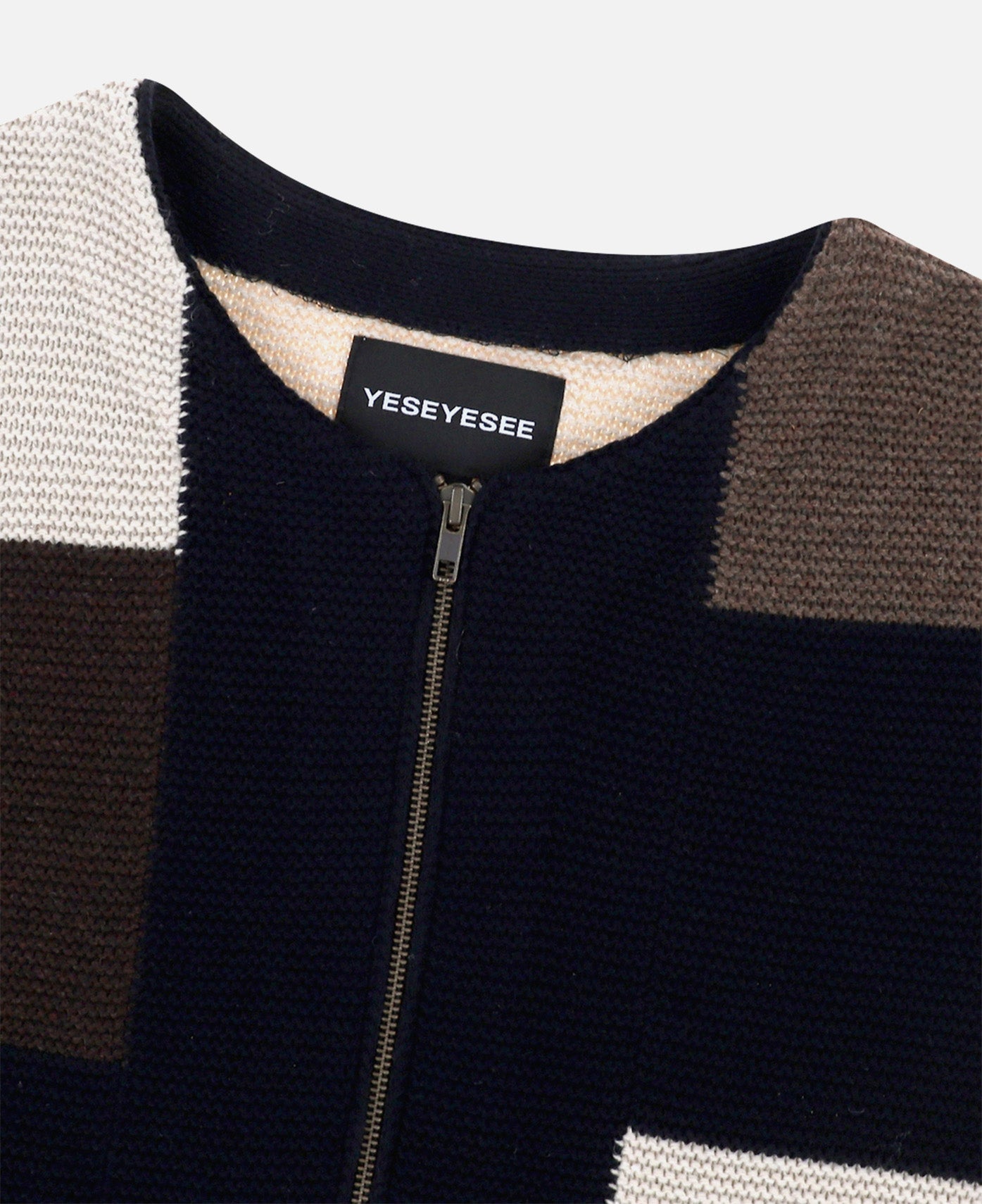 Color Block Croche Knit Zip Up (Multi)